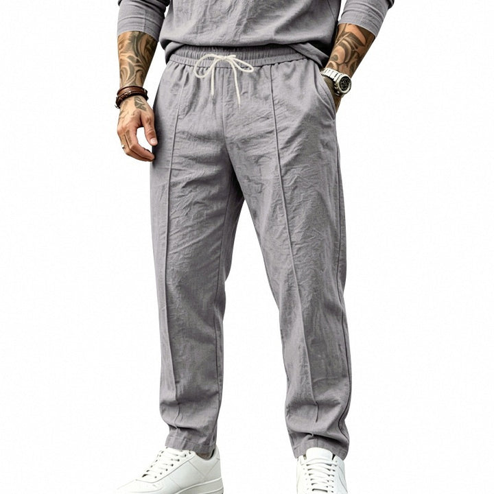 Herren Tapered-Freizeithose mit Tunnelzug, Bügelfalte und elastischem Saum Drune