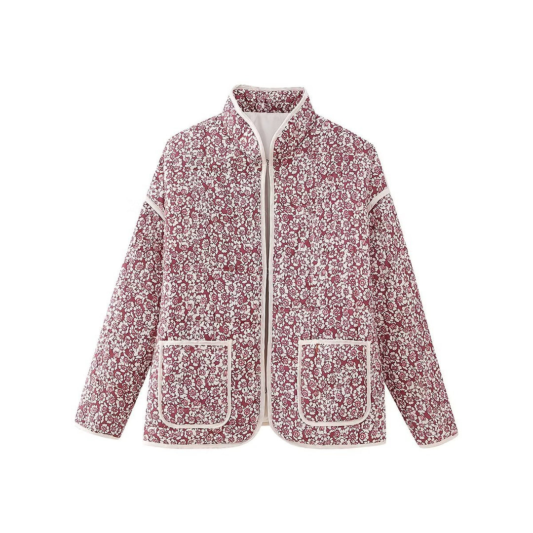 Damen nan gesteppte Kurzjacke mit floralem Allover-Print, leichter Wattierung, Stehkragen und aufgesetzten Taschen Drune