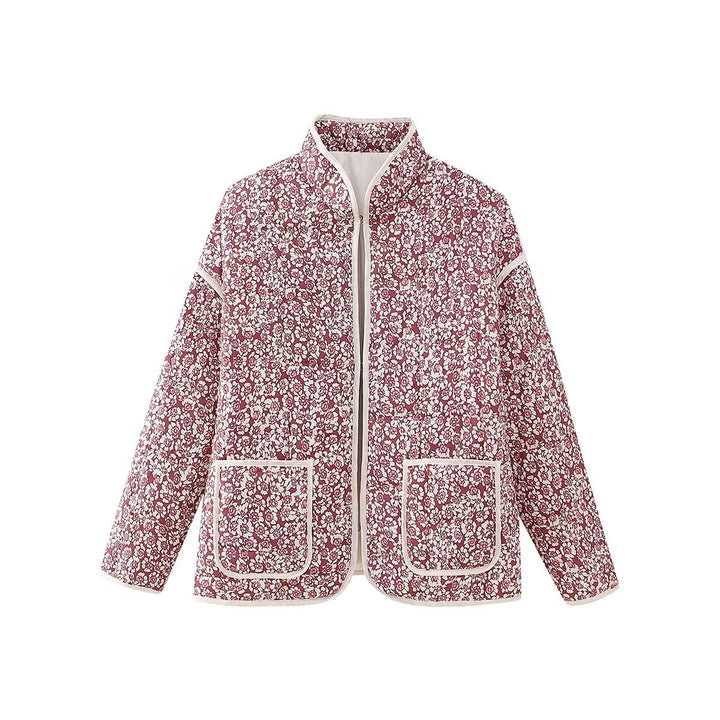 Damen nan gesteppte Kurzjacke mit floralem Allover-Print, leichter Wattierung, Stehkragen und aufgesetzten Taschen Drune