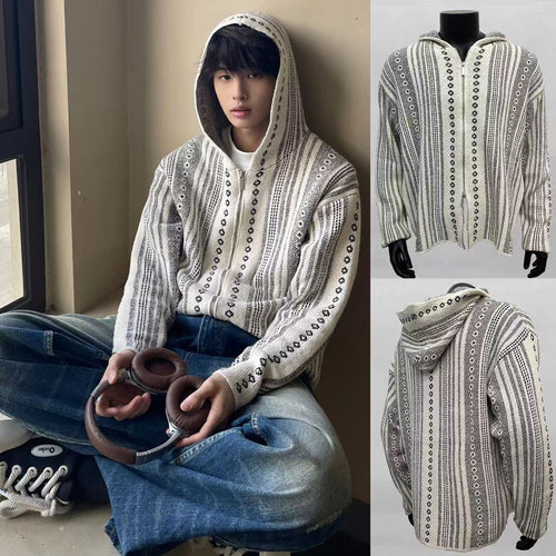 Herren Urbaner Strickpullover mit Kapuze und grafischem Design Drune