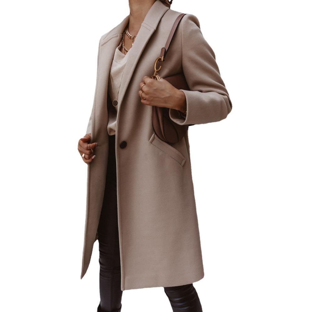 Damen Mantel mit fallendem Revers, geradem Schnitt und Leistentaschen Drune