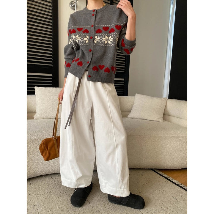 Damen gestrickte Jacke mit Herzmustern und Knopfverschluss Drune