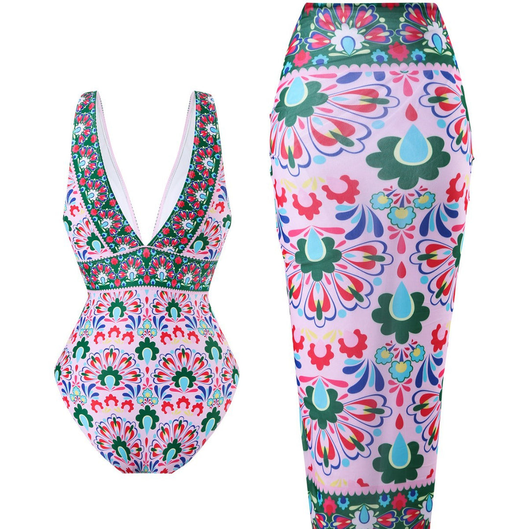 Damen Eleganter Badeanzug mit passendem Wickelrock Drune