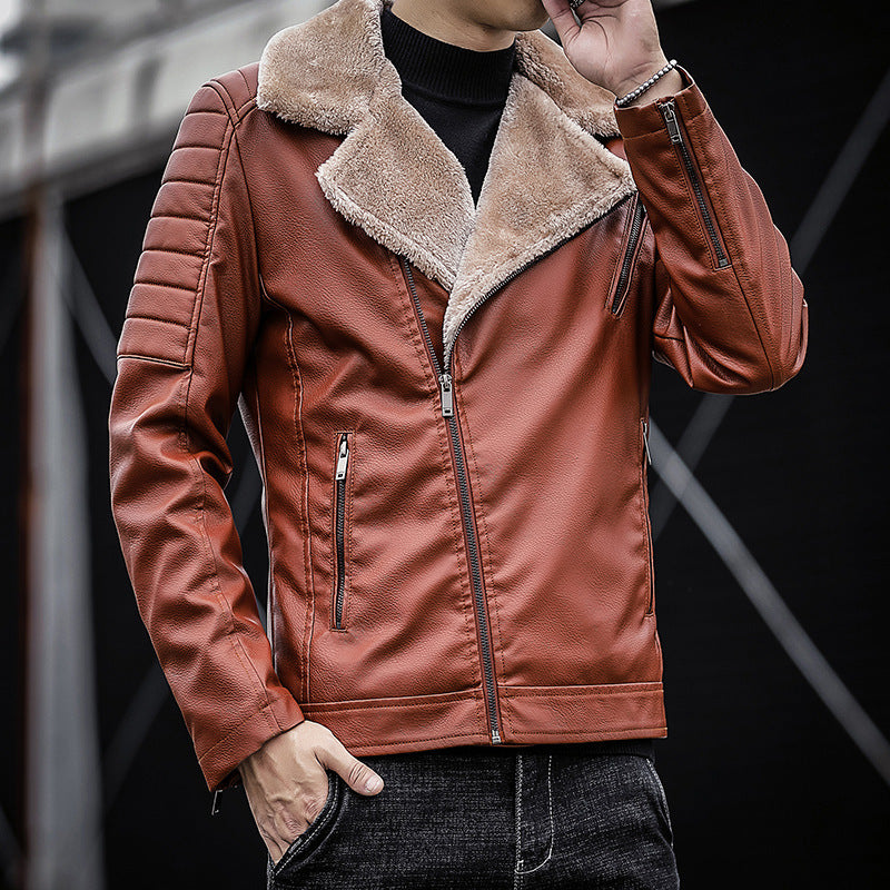 Herren Piloten-Lederjacke mit Teddyfutter, breitem Umlegekragen und gesteppter Ärmeldetail Drune