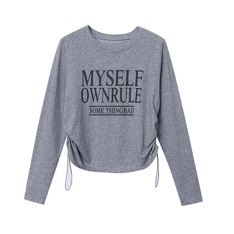 Damen Langarm-T-Shirt mit kreativem Schriftzug und lässiger Passform Drune