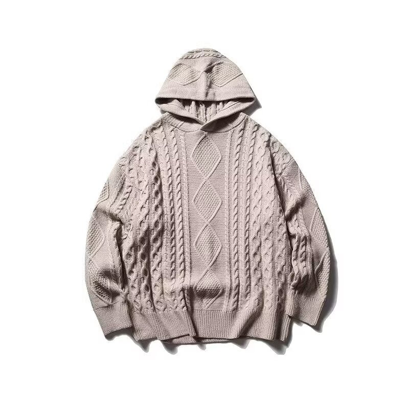 Herren Grobstrick Pullover mit Kapuze Drune