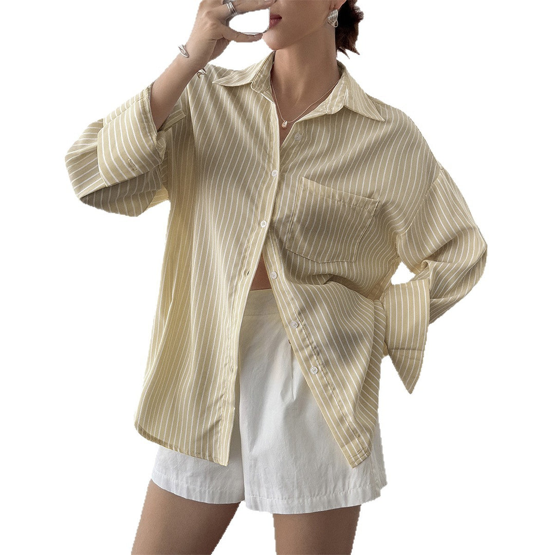 Damen nan oversized Hemdbluse mit kastigem Schnitt, Brusttasche und abgerundetem Saum Drune