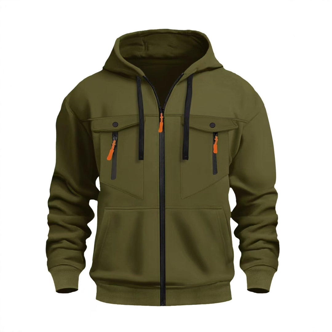 Herren Kapuzen-Sweatjacke mit durchgehendem Reißverschluss, zwei zip-Brusttaschen und ergonomischen Bündchen Drune