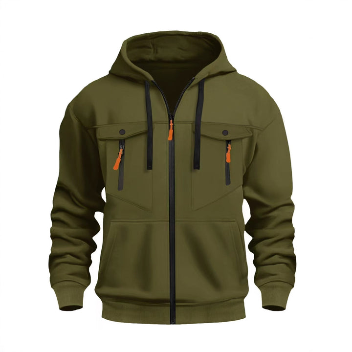 Herren Kapuzen-Sweatjacke mit durchgehendem Reißverschluss, zwei zip-Brusttaschen und ergonomischen Bündchen Drune