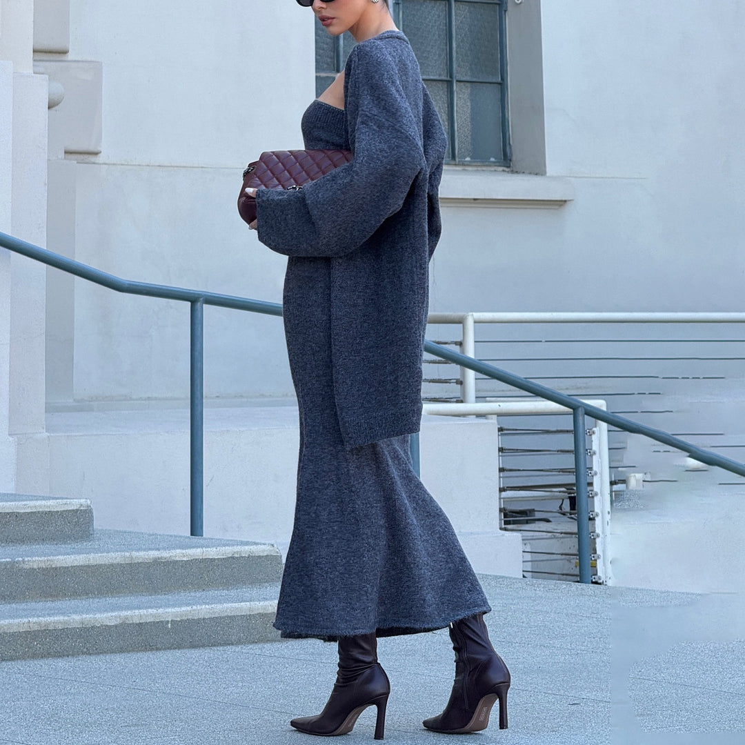 Damen Strickkleid im eleganten Set mit oversized Cardigan Drune