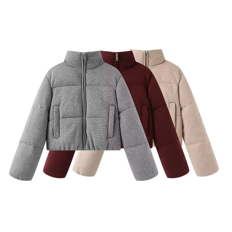 Damen nan cropped Teddy-Steppblouson mit hohem Kragen und verdecktem Reißverschluss Drune