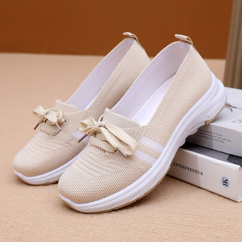 Damen Schlupf-Strick-Sneaker mit dekorativer Schleife und gedämpfter Plateausohle Drune