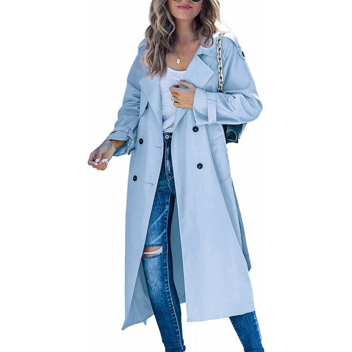 Damen eleganter Trenchcoat mit doppelt Reihe Knopfverschluss und Taillengürtel Drune