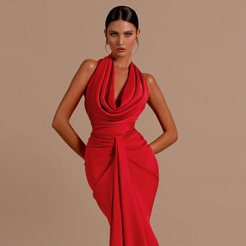 Damen Elegantes Wickel-Maxikleid mit tiefem V-Ausschnitt und figurbetonter Silhouette Drune