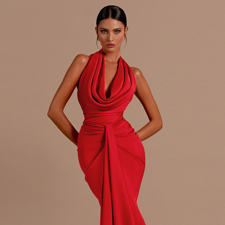 Damen Elegantes Wickel-Maxikleid mit tiefem V-Ausschnitt und figurbetonter Silhouette Drune