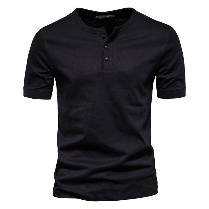Herren nan schmal geschnittenes Kurzarmshirt mit kurzer Knopfleiste und geripptem Kragen aus Baumwollmix Drune