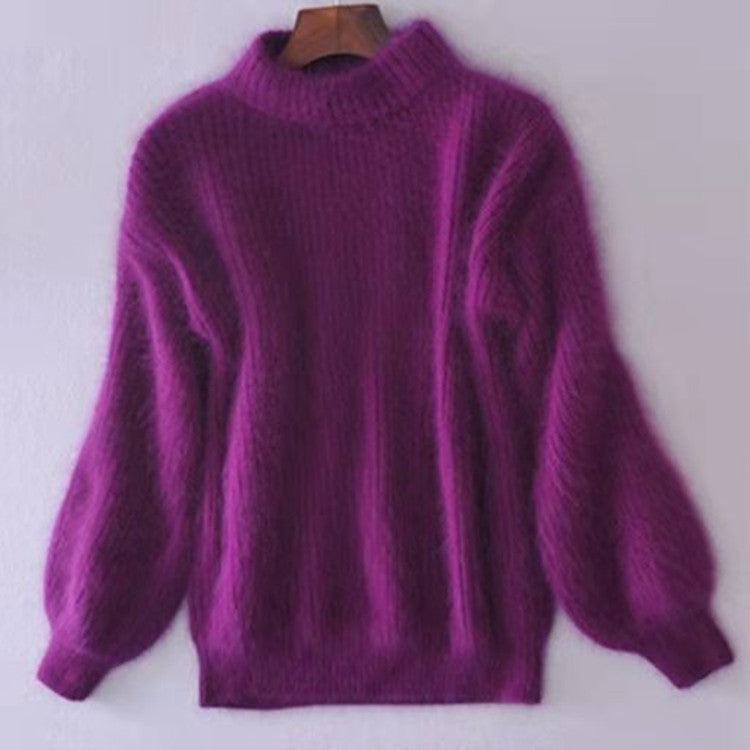 Damen Flauschiger Mohair-Mix Pullover mit Stehkragen und Oversize-Silhouette Drune