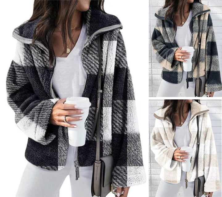 Damen Teddy-Fleece-Jacke mit hohem Kragen Drune