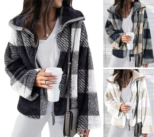 Damen Teddy-Fleece-Jacke mit hohem Kragen Drune