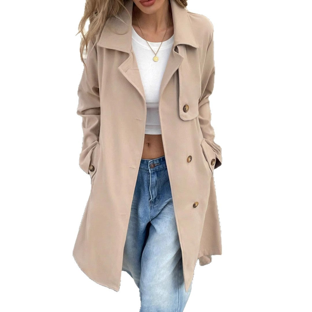 Damen eleganter Trenchcoat im minimalistischen Stil mit Gürtel und praktischen Taschen Drune