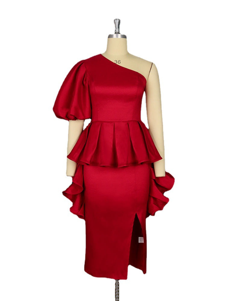 Damen Cocktailkleid mit asymmetrischem Schnitt und voluminösem Rüschendesign Drune