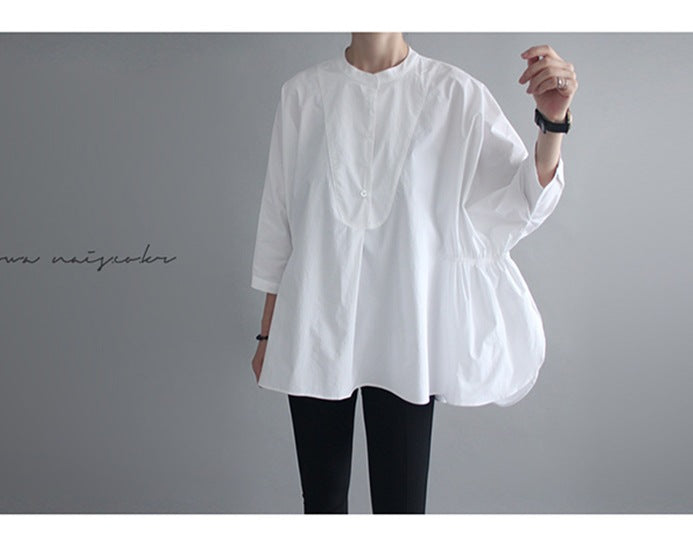 Damen Oversized-Bluse mit Stehkragen, ballonförmiger Silhouette und 3/4-Ärmeln Drune