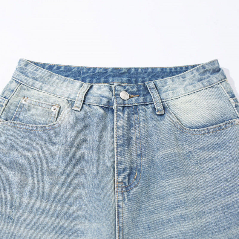 Damen Hoher Bund weit geschnittene gerade Jeans aus Vintage-Denim Drune