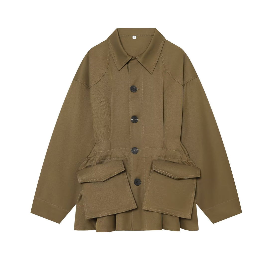 Damen Oversize-Utility-Jacke mit großen Klappentaschen und Tunnelzug Drune