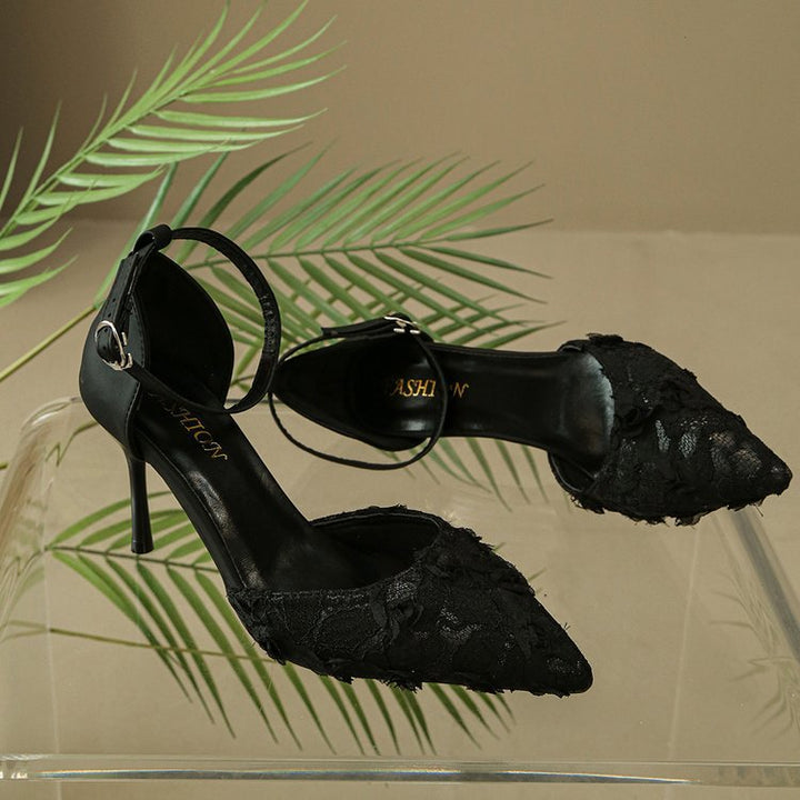 Damen elegante High Heels mit floralem Spitzendesign und verstellbarem Riemen Drune