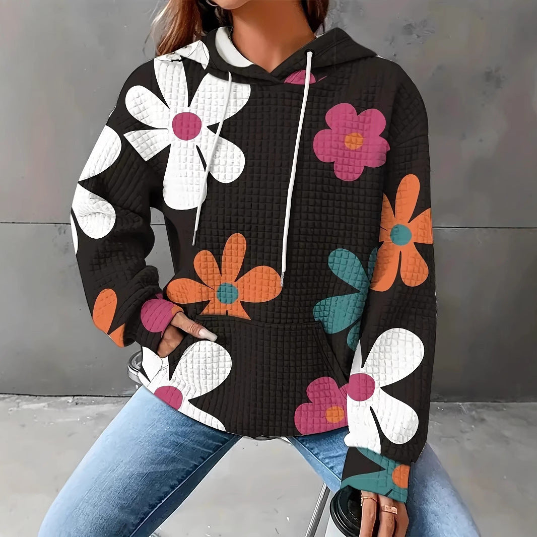 Damen Kapuzenpullover mit floralem Strukturmuster und bequemer Passform Drune