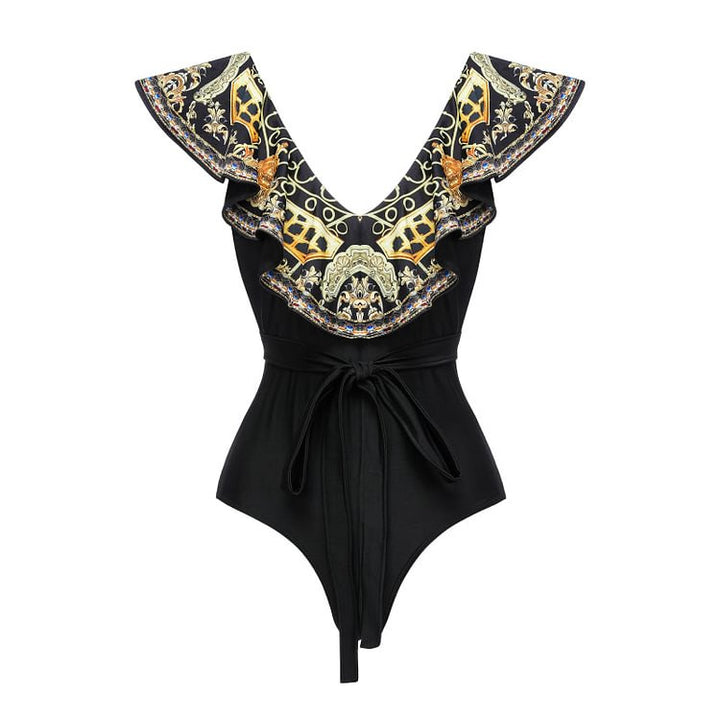 Damen Einteiler Badeanzug mit elegantem Design und passendem Wickeltuch Drune