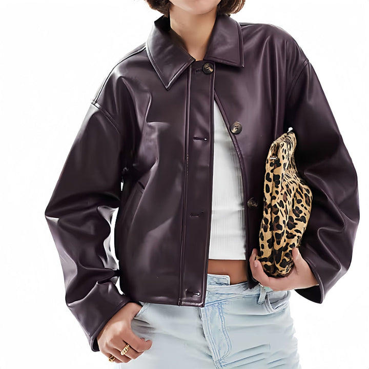 Damen modische Kunstlederjacke mit elegantem Schnitt Drune