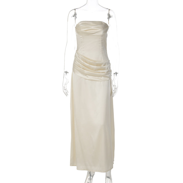 Damen elegantes Maxikleid mit raffiniertem Drapé und schulterfreiem Design Drune