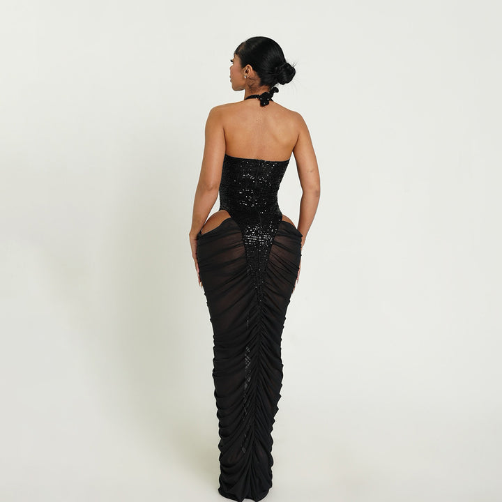 Damen Glamouröses Abendkleid mit Pailletten und Raffungen Drune