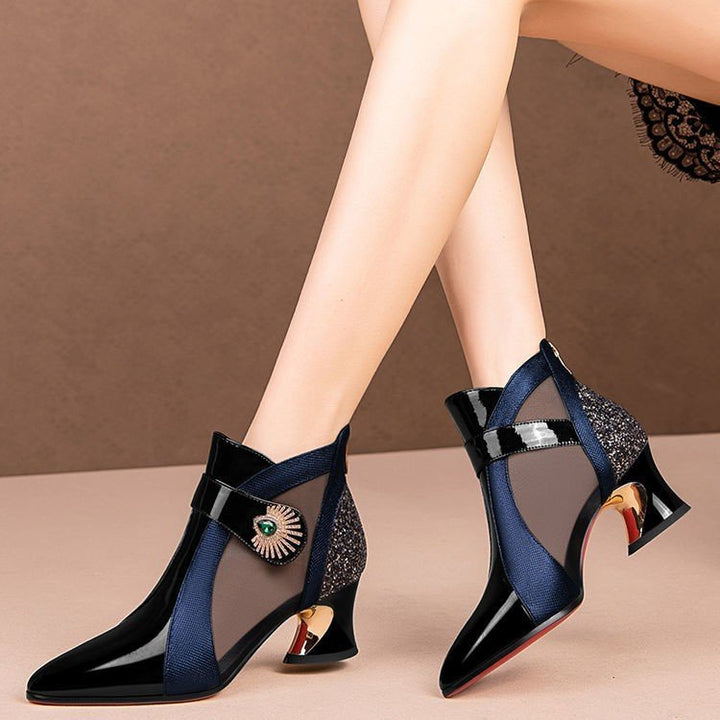 Damen Elegante Ankle Boots mit transparenten Einsätzen und Glitzer-Detail Drune