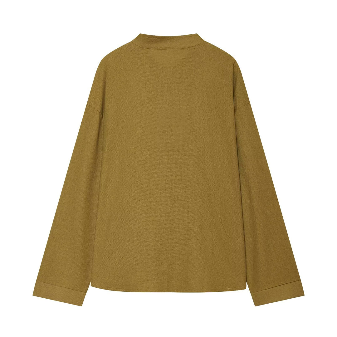 Damen Zweiteiliges Ensemble mit locker geschnittener Knotenjacke und weiter Hochgeschnittener Hose Drune