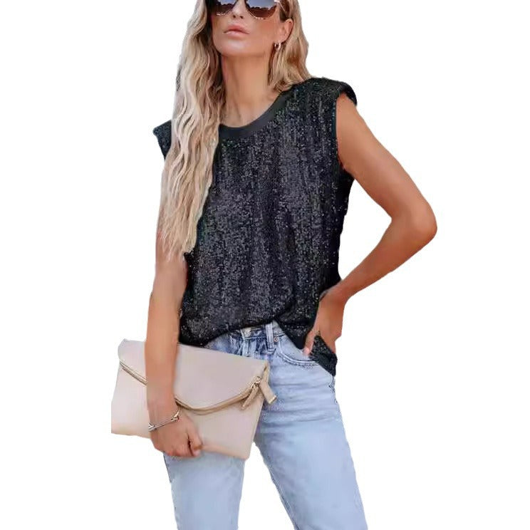 Damen Glitzernde Rundhalsbluse Drune