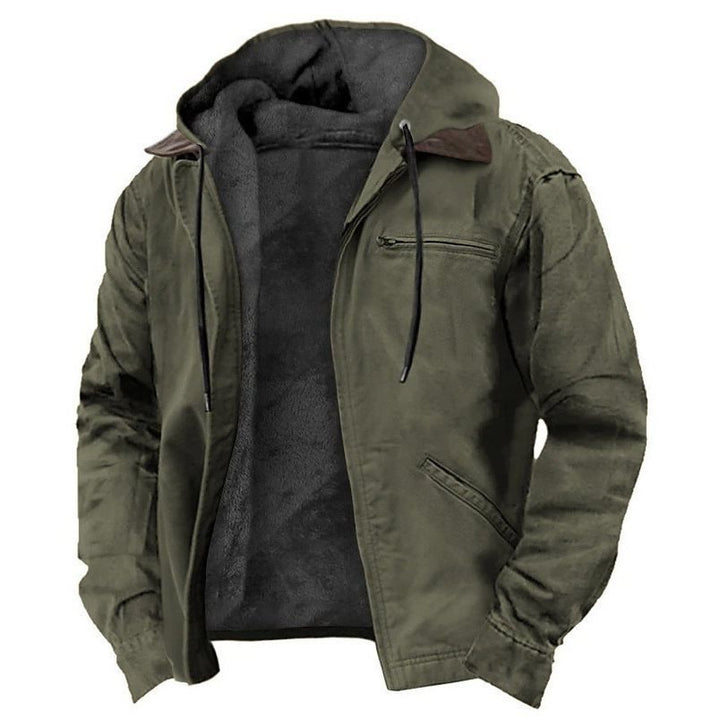Herren Gefütterte Kapuzenjacke mit Teddyfutter, winddichtem Canvas und Reißverschlusstaschen Drune
