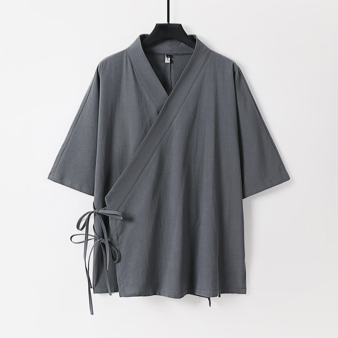 Damen Wickel-Kimono-Oberteil mit kurzen Ärmeln und Seitenschnürung Drune