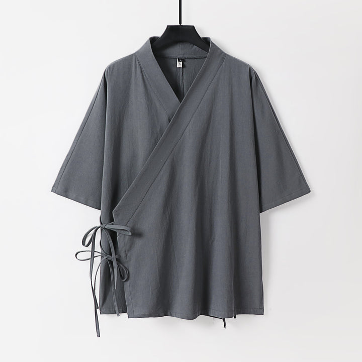 Damen Wickel-Kimono-Oberteil mit kurzen Ärmeln und Seitenschnürung Drune
