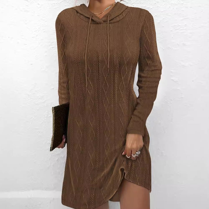 Damen Hoodiekleid mit seitlichem Schlitz und Kabelstrickmuster Drune