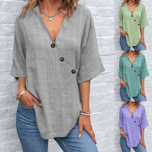 Damen Viskose Tunika mit asymmetrischem Schnitt und einzigartigen Knopfdetails Drune