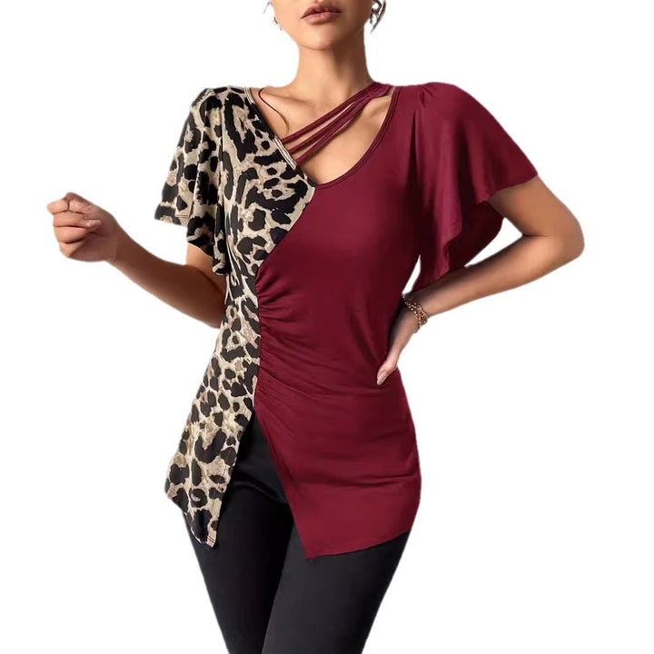 Damen Designermode Oberteil mit asymmetrischem Schnitt und Leopardenmuster Drune