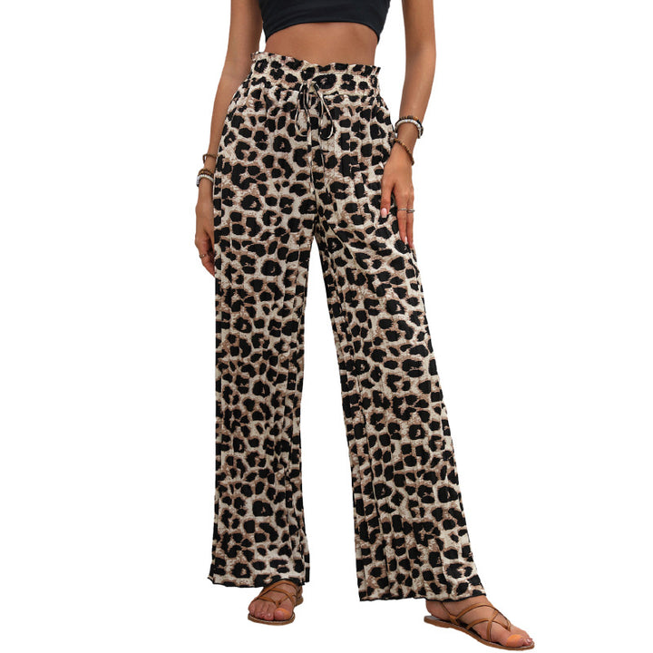 Damen Leichte Palazzo-Hose mit elastischem Bund, Bindekordel und Animal-Print Drune