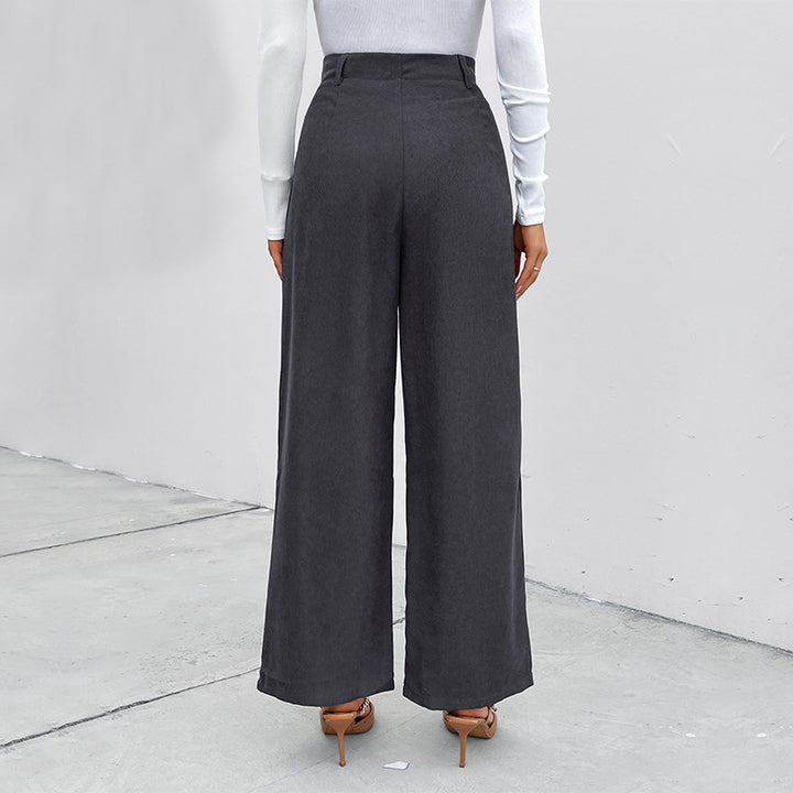 Damen Weite Cordhose mit hoher Taille, aufgesetzten Taschen und weitem Bein Drune