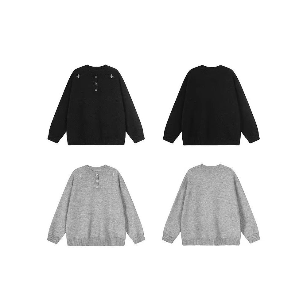 Damen Modischer Oversized Pullover mit Knopfleiste Drune
