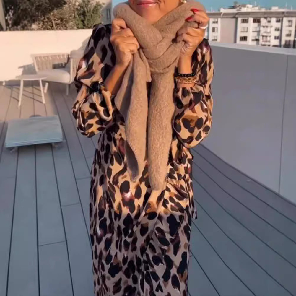 Damen nan Wickelmidikleid mit Taillenbindung, V-Ausschnitt, Ballonärmeln und asymmetrischem Saum Drune