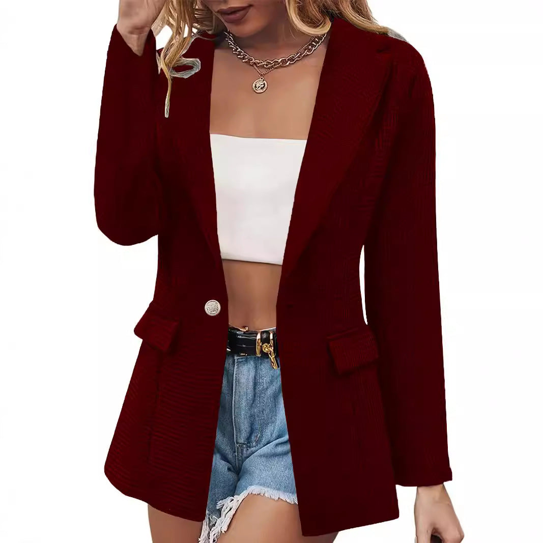 Damen eleganter Blazer mit strukturierter Textur und Taschen Drune