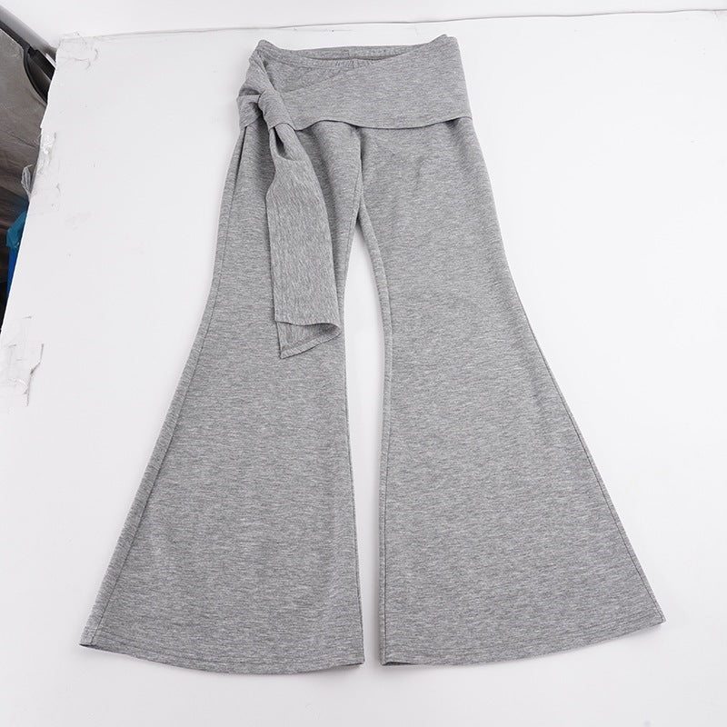 Damen Flair-Loungehose mit Wickelbund, Bindeschal und weitem Schlag Drune