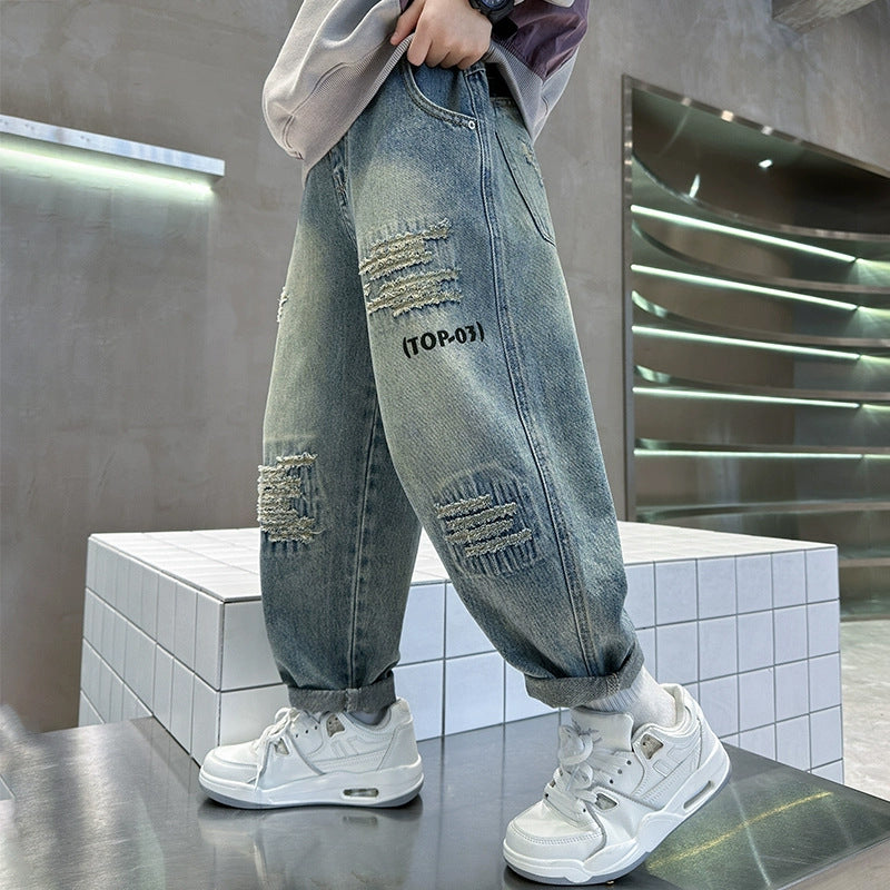 Unisex lässige, destroyed Baggy-Jeans Drune